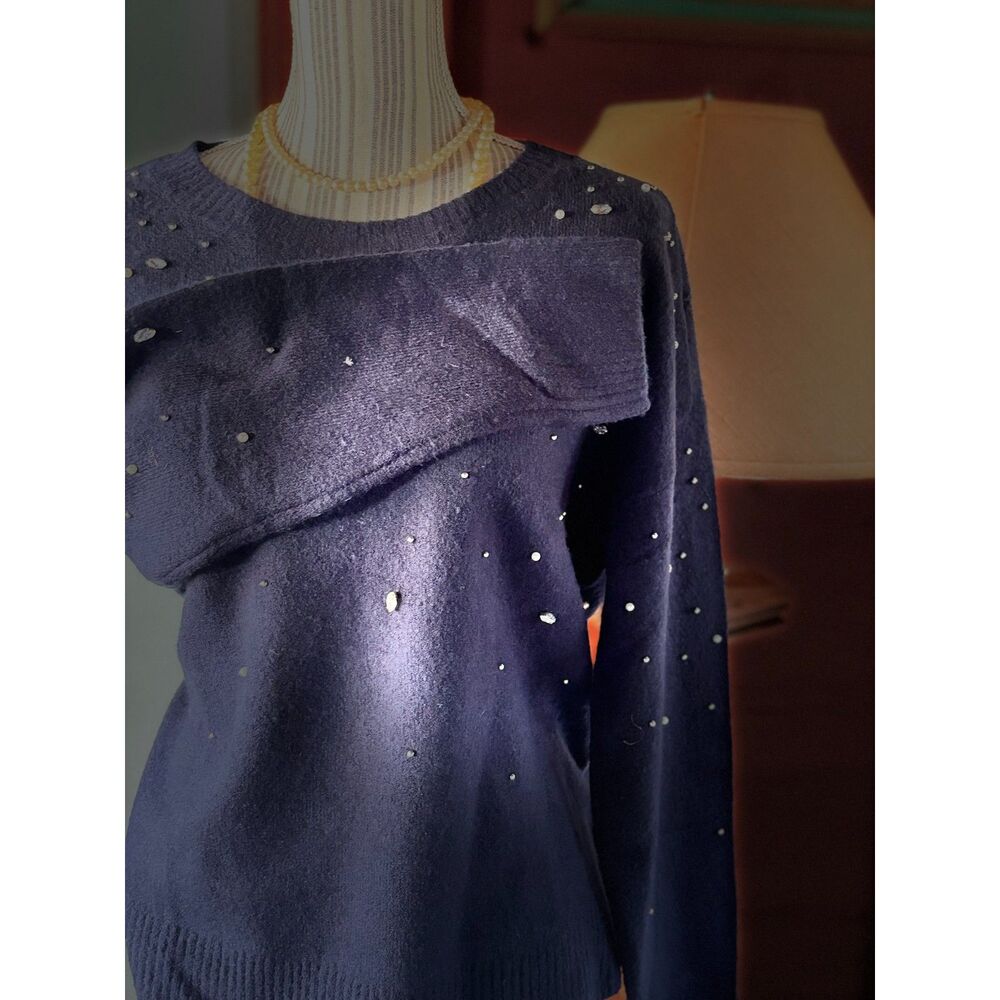 Loft Crystal & Pearl Embellished Preppy Old Money Glam Academia Holiday Sweater